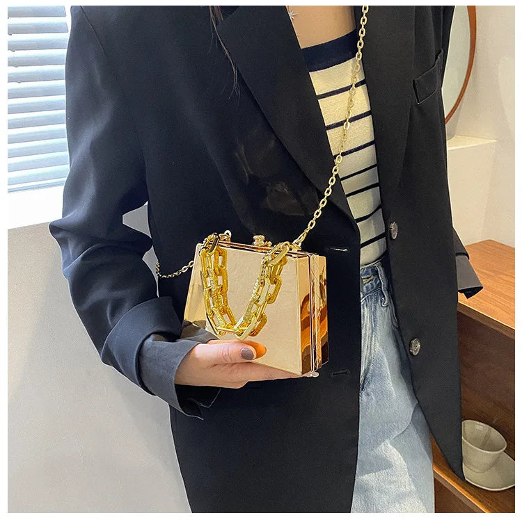 Fashion Metal Box Clutch Bag for Women Party