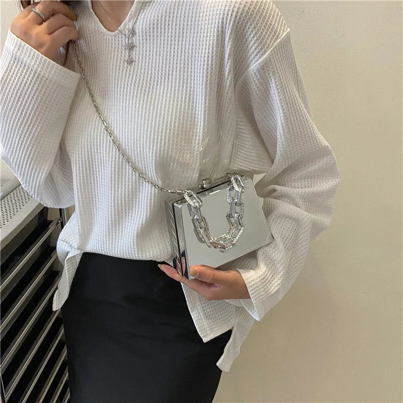 Fashion Metal Box Clutch Bag for Women Party