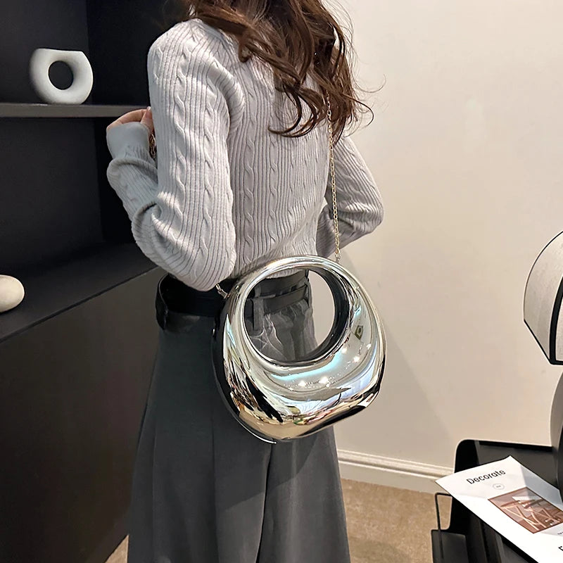 Half-moon shaped evening handbag for women