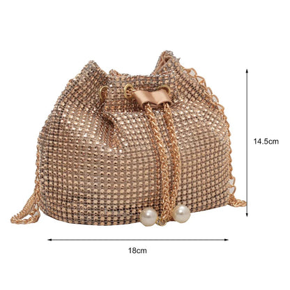 Women’s Rhinestone Drawstring Crossbody Bag for Party