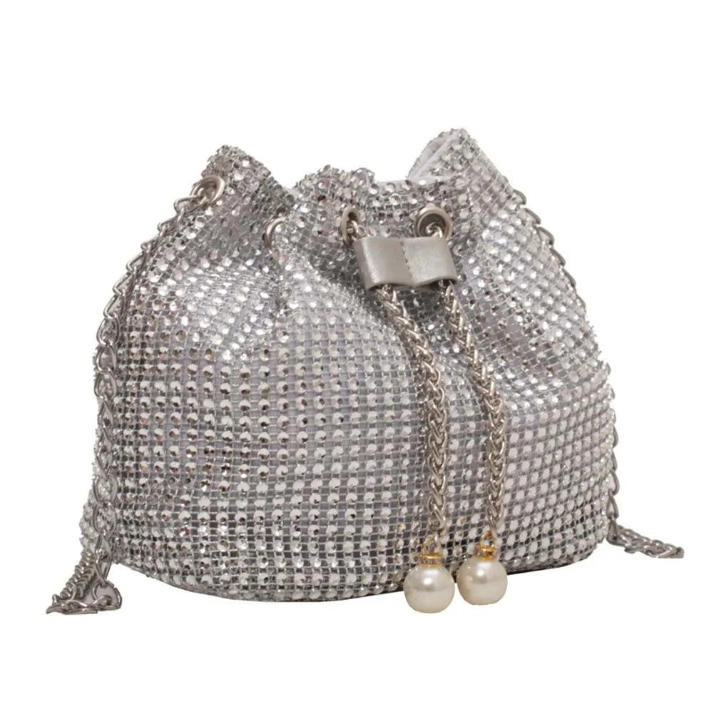 Women’s Rhinestone Drawstring Crossbody Bag for Party