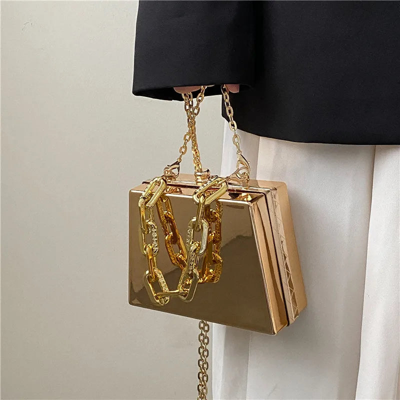 Fashion Metal Box Clutch Bag for Women Party