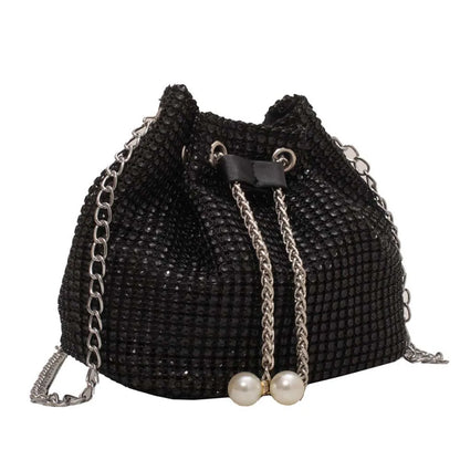 Women’s Rhinestone Drawstring Crossbody Bag for Party