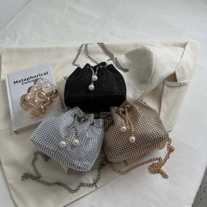 Women’s Rhinestone Drawstring Crossbody Bag for Party