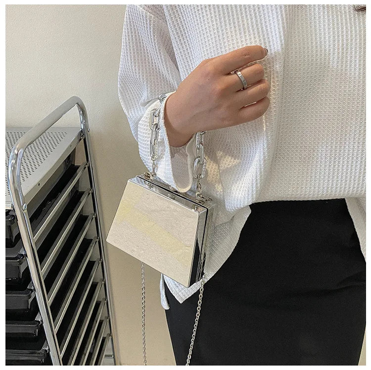 Fashion Metal Box Clutch Bag for Women Party