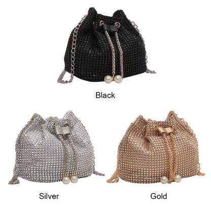 Women’s Rhinestone Drawstring Crossbody Bag for Party