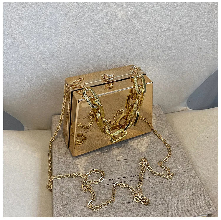 Fashion Metal Box Clutch Bag for Women Party